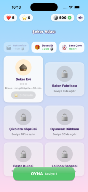 Şeker Adası ana ekran